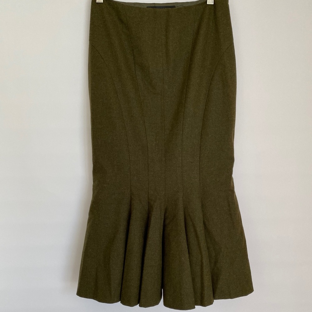 Ralph Lauren Black Label Olive Green A-Line Peplum Skirt